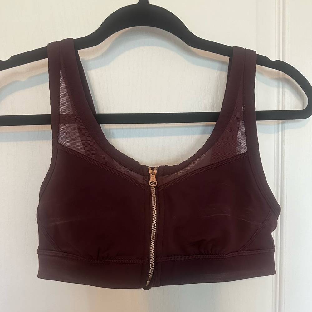 Women's Burgundy Sports Bra with Zipper